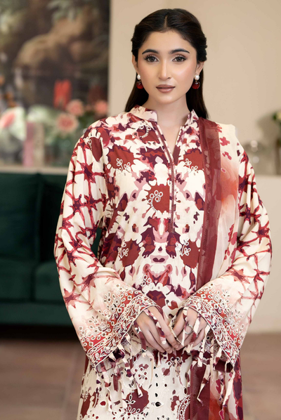 3 Piece Stitched EMBROIDERED+PRINTED STAPPLE SLUB WITH PRINTED CHIFFON Collection'25 From JOHRA AZIR JW-190
