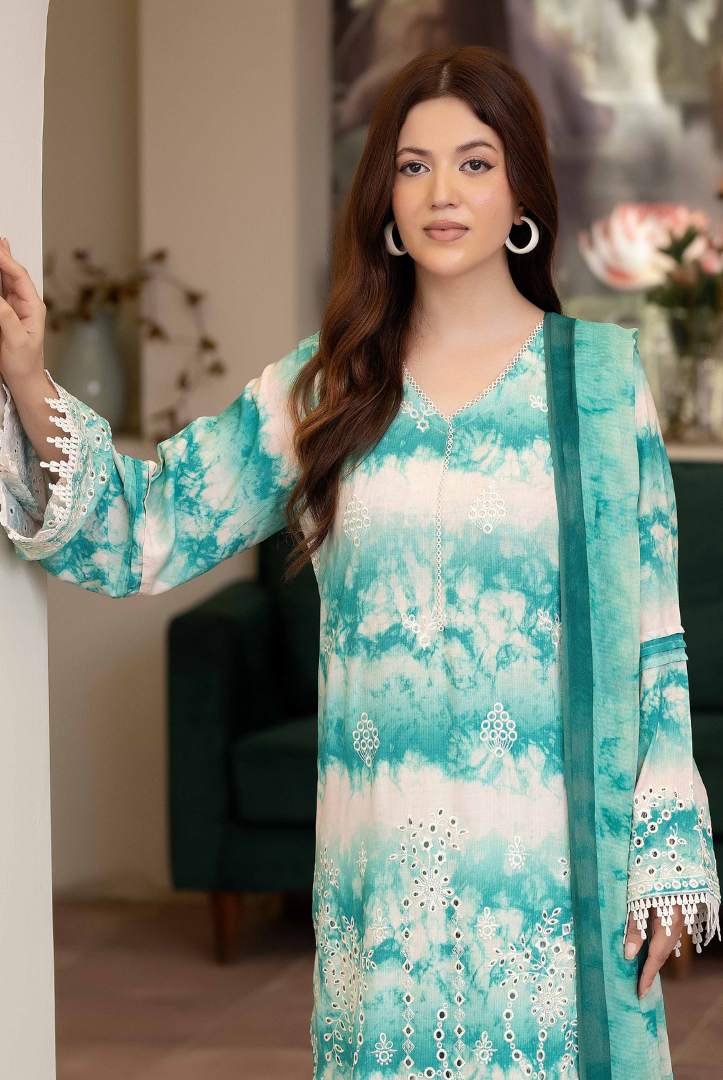 3 Piece Stitched EMBROIDERED+PRINTED STAPPLE SLUB WITH PRINTED CHIFFON Collection'25 From JOHRA AZIR JW-191