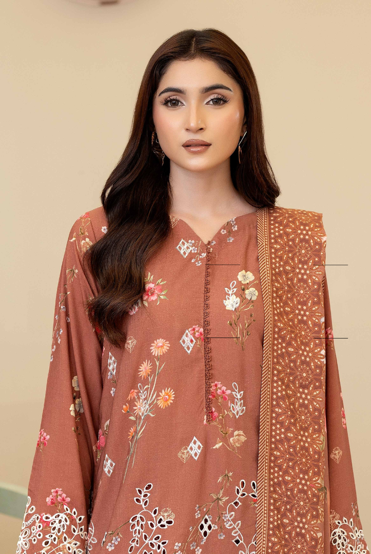 3 Piece Stitched Embroidered + Printed Stapple Slub With Printed Shawl WINTER Collection'25 From JOHRA TAZEEN JW-178