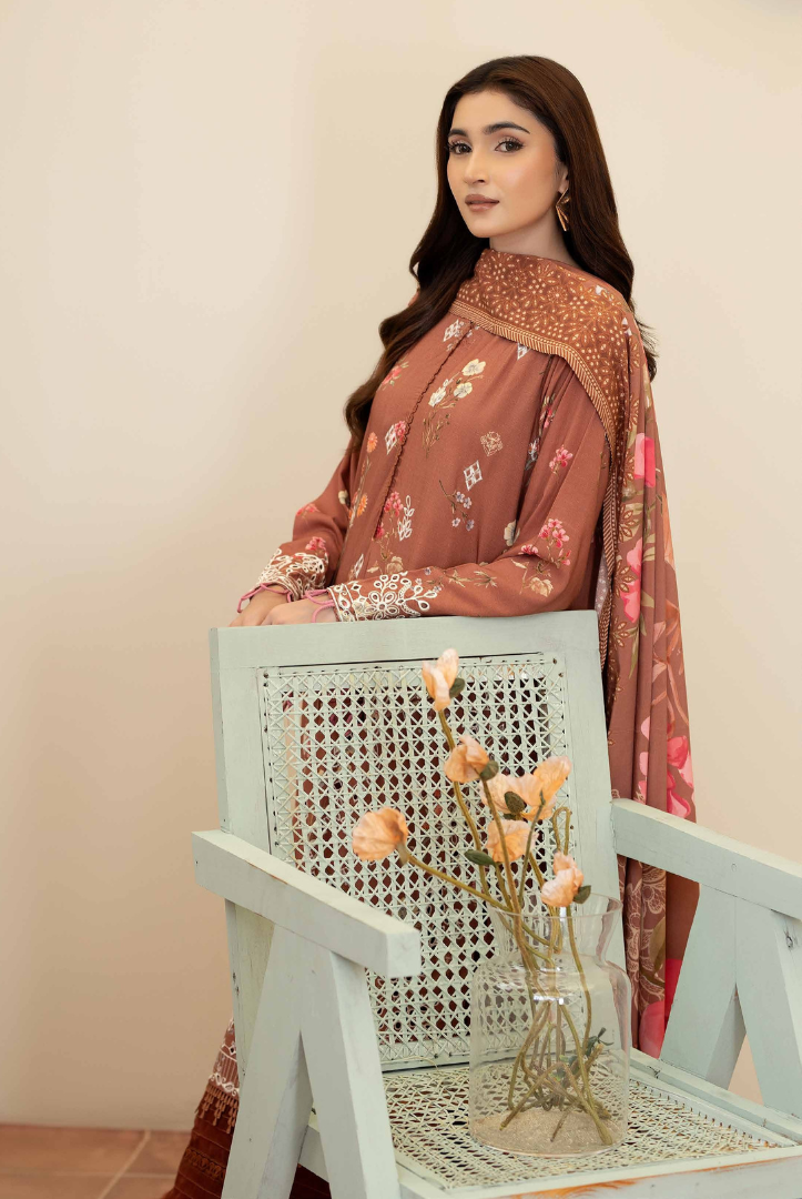 3 Piece Stitched Embroidered + Printed Stapple Slub With Printed Shawl WINTER Collection'25 From JOHRA TAZEEN JW-178