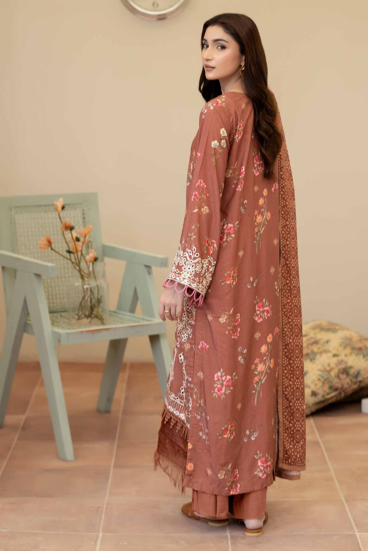 3 Piece Stitched Embroidered + Printed Stapple Slub With Printed Shawl WINTER Collection'25 From JOHRA TAZEEN JW-178