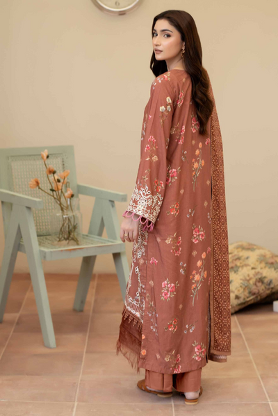 3 Piece Stitched Embroidered + Printed Stapple Slub With Printed Shawl WINTER Collection'25 From JOHRA TAZEEN JW-178