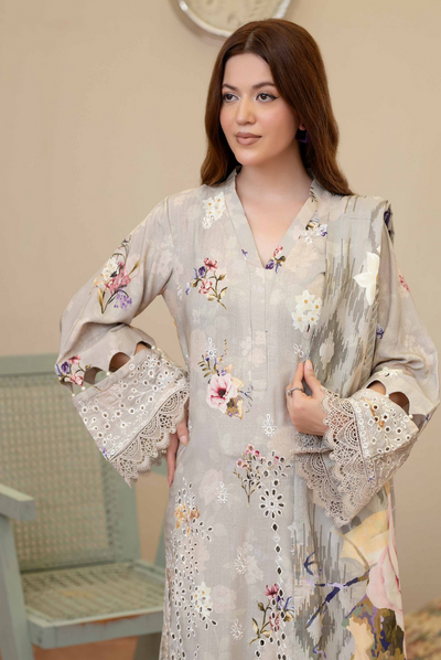 3 Piece Stitched Embroidered + Printed Stapple Slub With Printed Shawl WINTER Collection'25 From JOHRA TAZEEN JW-171