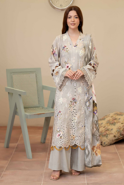 3 Piece Stitched Embroidered + Printed Stapple Slub With Printed Shawl WINTER Collection'25 From JOHRA TAZEEN JW-171