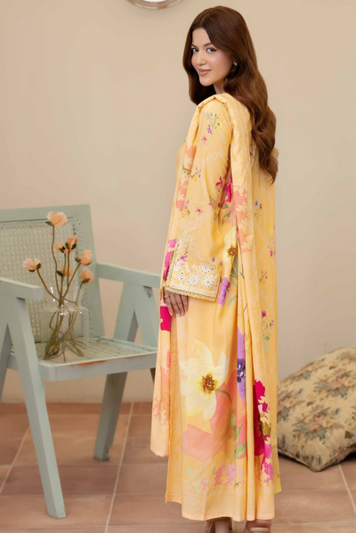 3 Piece Stitched Embroidered + Printed Stapple Slub With Printed Shawl WINTER Collection'25 From JOHRA TAZEEN JW-176