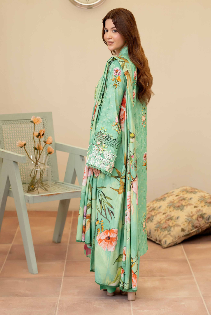 3 Piece Stitched Embroidered + Printed Stapple Slub With Printed Shawl WINTER Collection'25 From JOHRA TAZEEN JW-177