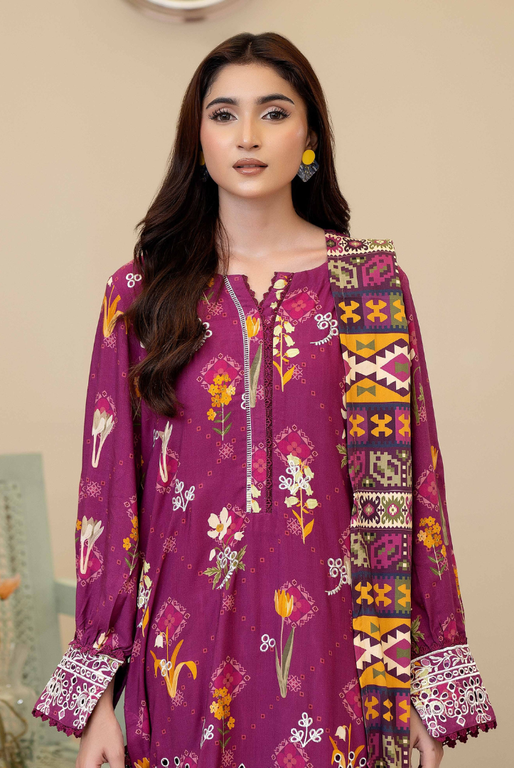 3 Piece Stitched Embroidered + Printed Stapple Slub With Printed Shawl WINTER Collection'25 From JOHRA TAZEEN JW-170