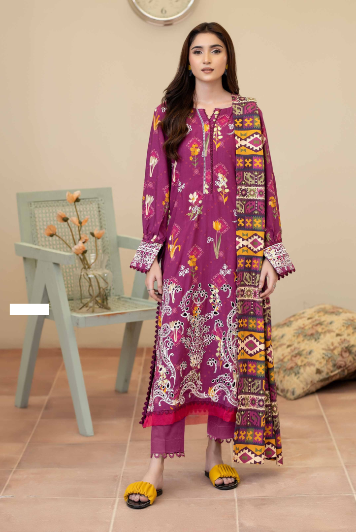 3 Piece Stitched Embroidered + Printed Stapple Slub With Printed Shawl WINTER Collection'25 From JOHRA TAZEEN JW-170