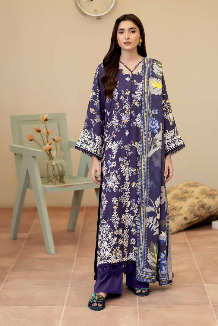 3 Piece Stitched Embroidered + Printed Stapple Slub With Printed Shawl WINTER Collection'25 From JOHRA TAZEEN JW-172
