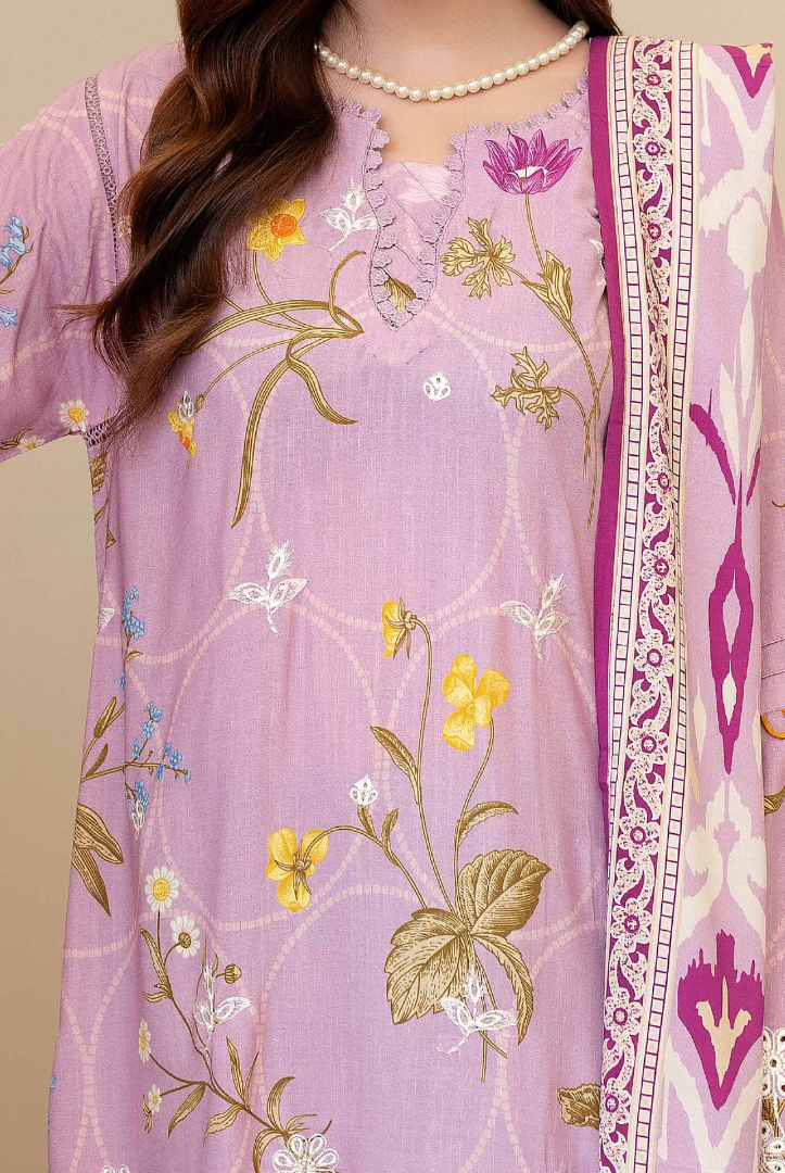 3 Piece Stitched Embroidered + Printed Stapple Slub With Printed Shawl WINTER Collection'25 From JOHRA TAZEEN JW-175