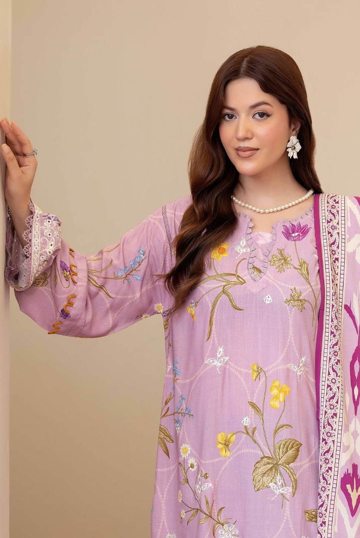 3 Piece Stitched Embroidered + Printed Stapple Slub With Printed Shawl WINTER Collection'25 From JOHRA TAZEEN JW-175