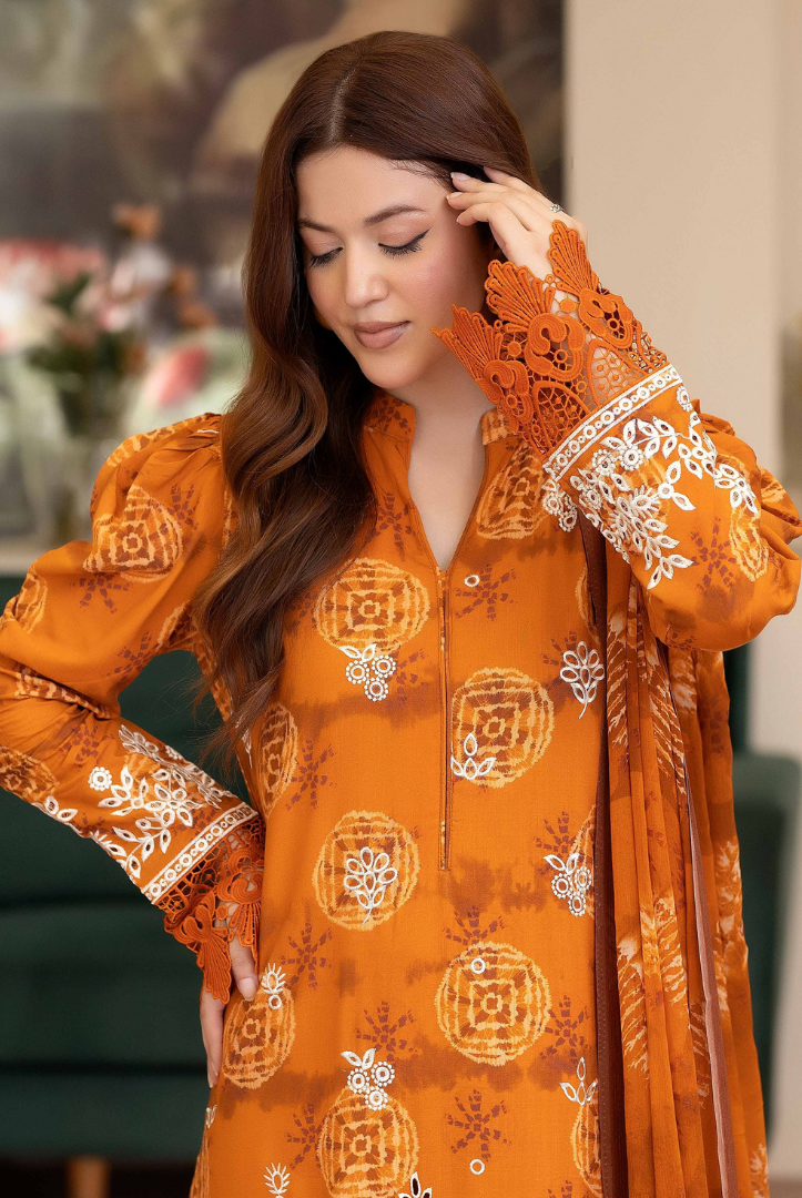 3 Piece Stitched EMBROIDERED+PRINTED STAPPLE SLUB WITH PRINTED CHIFFON Collection'25 From JOHRA AZIR JW-184