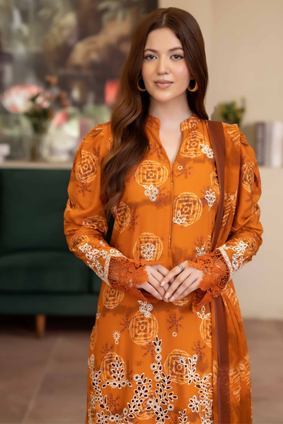 3 Piece Stitched EMBROIDERED+PRINTED STAPPLE SLUB WITH PRINTED CHIFFON Collection'25 From JOHRA AZIR JW-184