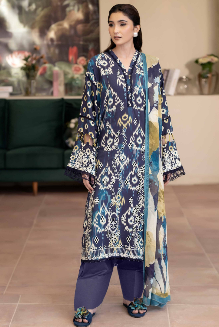 3 Piece Stitched EMBROIDERED+PRINTED STAPPLE SLUB WITH PRINTED CHIFFON Collection'25 From JOHRA AZIR JW-193
