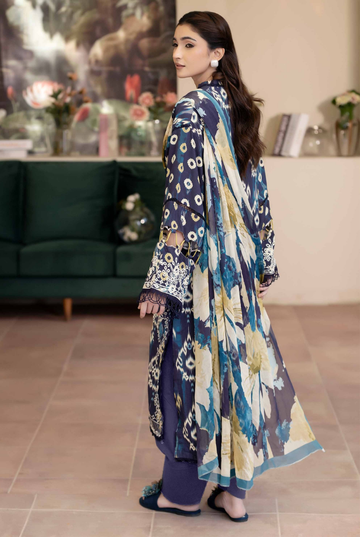3 Piece Stitched EMBROIDERED+PRINTED STAPPLE SLUB WITH PRINTED CHIFFON Collection'25 From JOHRA AZIR JW-193