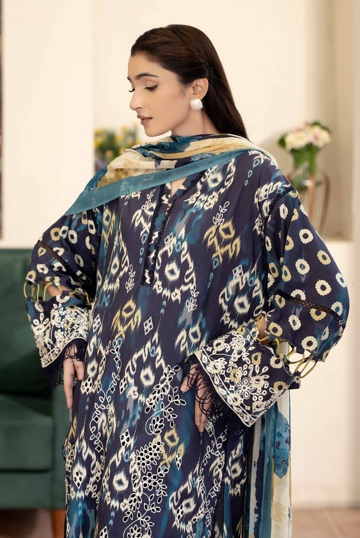 3 Piece Stitched EMBROIDERED+PRINTED STAPPLE SLUB WITH PRINTED CHIFFON Collection'25 From JOHRA AZIR JW-193