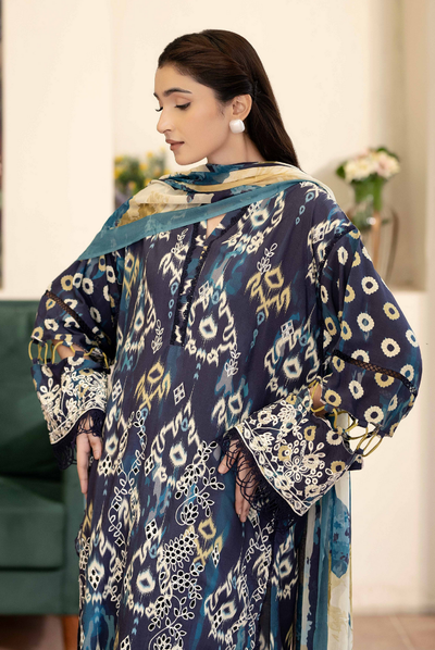 3 Piece Stitched EMBROIDERED+PRINTED STAPPLE SLUB WITH PRINTED CHIFFON Collection'25 From JOHRA AZIR JW-193