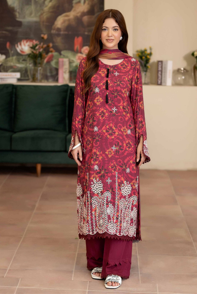 3 Piece Stitched EMBROIDERED+PRINTED STAPPLE SLUB WITH PRINTED CHIFFON Collection'25 From JOHRA AZIR JW-188