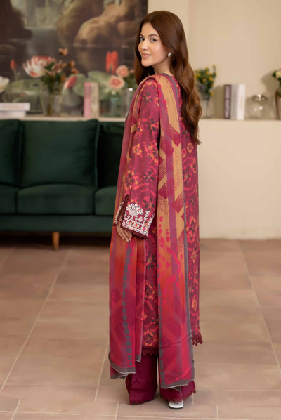 3 Piece Stitched EMBROIDERED+PRINTED STAPPLE SLUB WITH PRINTED CHIFFON Collection'25 From JOHRA AZIR JW-188