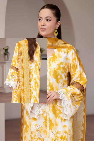 3 Piece Stitched EMBROIDERED+PRINTED STAPPLE SLUB WITH PRINTED CHIFFON Collection'25 From JOHRA AZIR JW-189