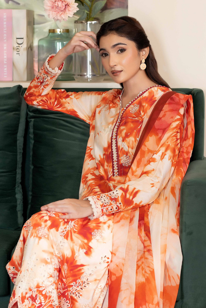 3 Piece Stitched EMBROIDERED+PRINTED STAPPLE SLUB WITH PRINTED CHIFFON Collection'25 From JOHRA AZIR JW-192