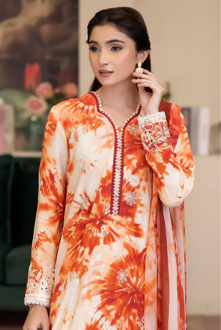 3 Piece Stitched EMBROIDERED+PRINTED STAPPLE SLUB WITH PRINTED CHIFFON Collection'25 From JOHRA AZIR JW-192