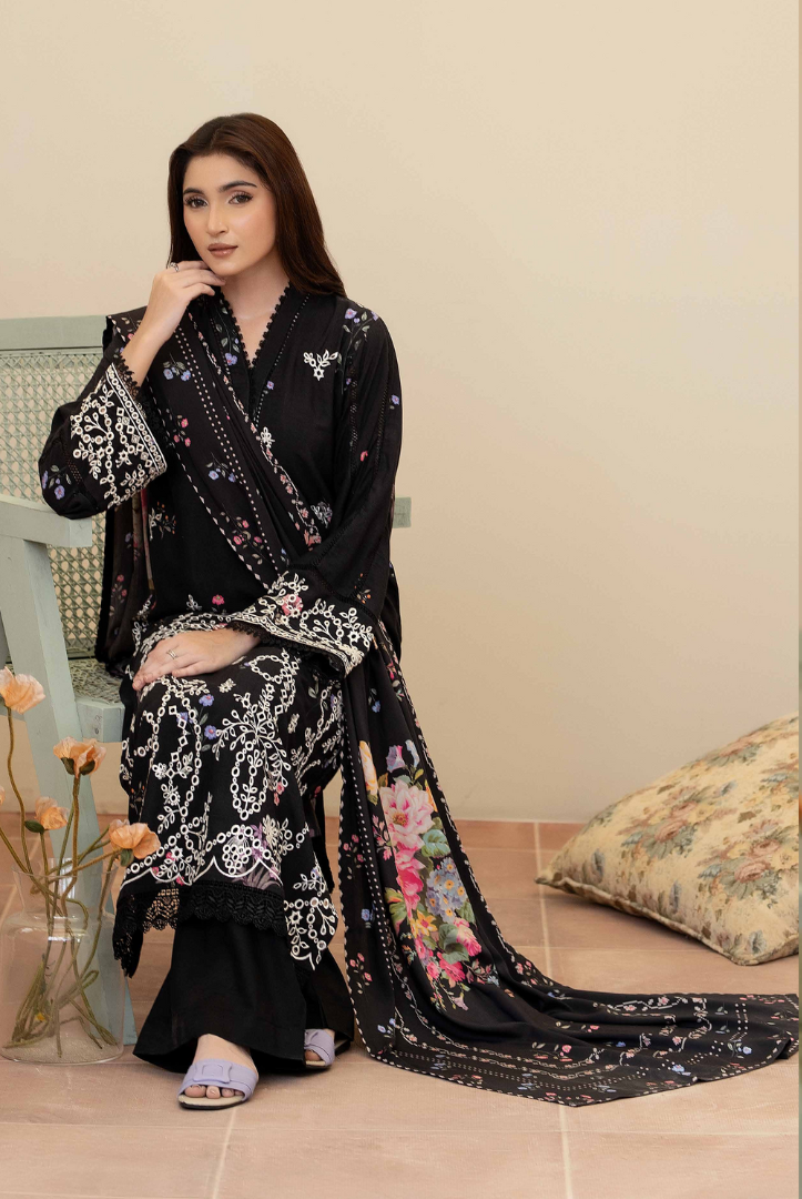 3 Piece Stitched Embroidered + Printed Stapple Slub With Printed Shawl WINTER Collection'25 From JOHRA TAZEEN JW-169