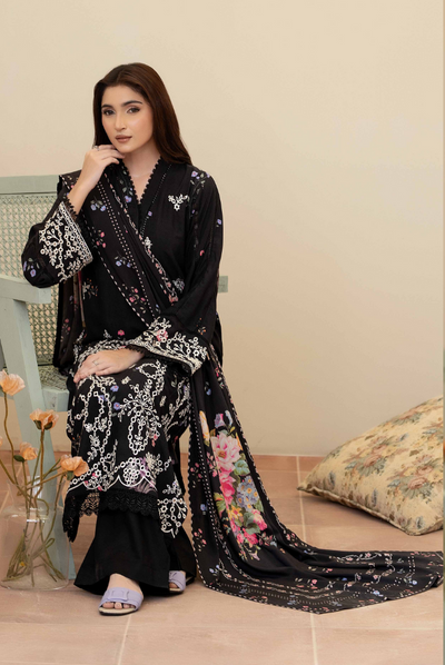3 Piece Stitched Embroidered + Printed Stapple Slub With Printed Shawl WINTER Collection'25 From JOHRA TAZEEN JW-169