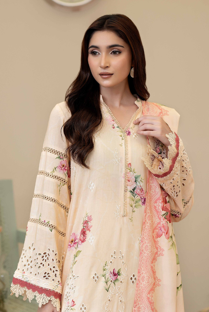 3 Piece Stitched Embroidered + Printed Stapple Slub With Printed Shawl WINTER Collection'25 From JOHRA TAZEEN JW-173