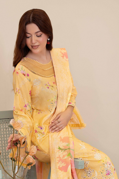 3 Piece Stitched Embroidered + Printed Stapple Slub With Printed Shawl WINTER Collection'25 From JOHRA TAZEEN JW-176