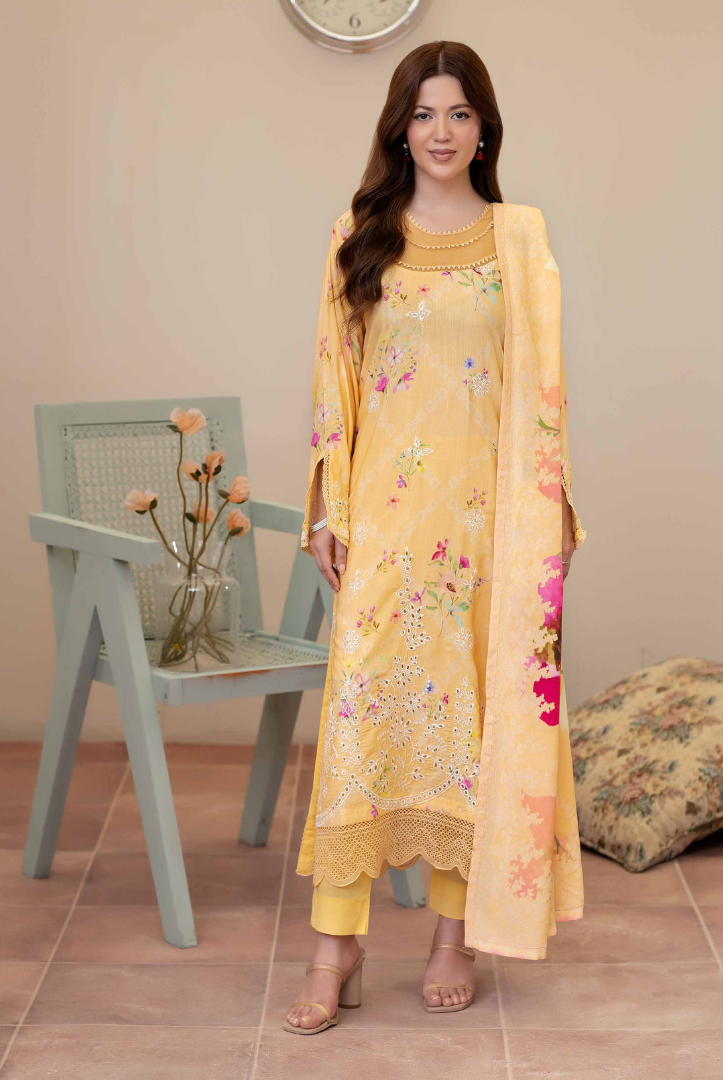 3 Piece Stitched Embroidered + Printed Stapple Slub With Printed Shawl WINTER Collection'25 From JOHRA TAZEEN JW-176