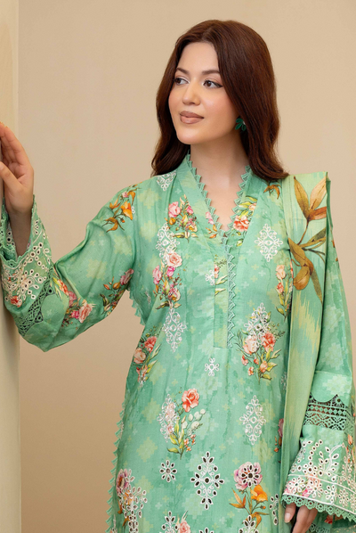 3 Piece Stitched Embroidered + Printed Stapple Slub With Printed Shawl WINTER Collection'25 From JOHRA TAZEEN JW-177