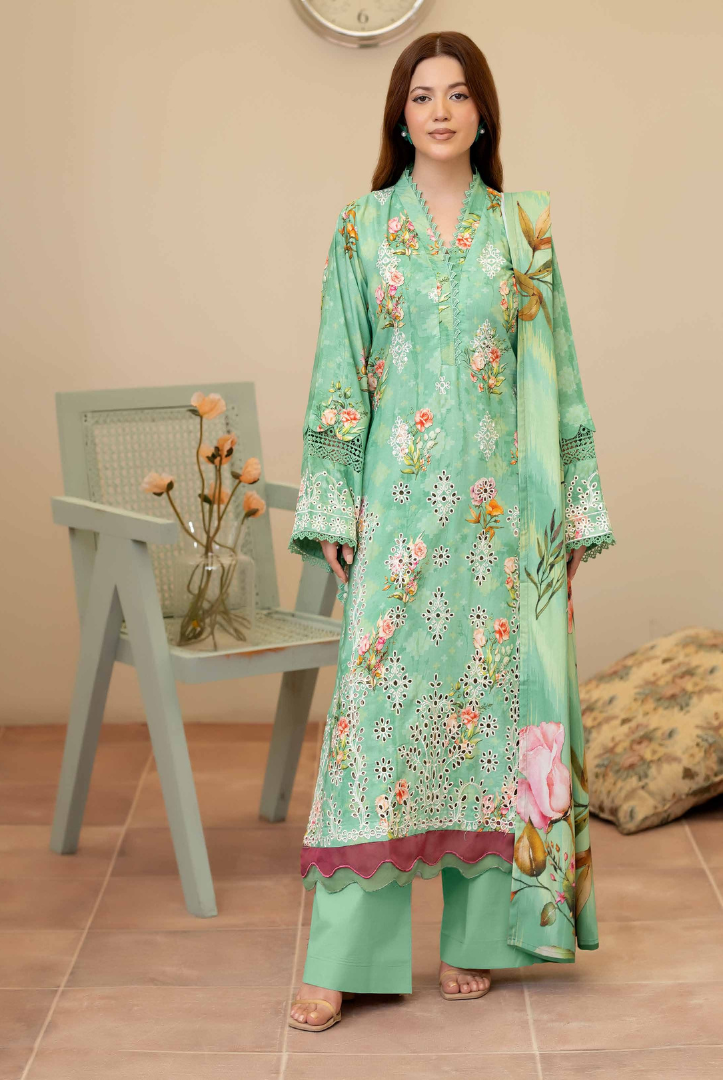 3 Piece Stitched Embroidered + Printed Stapple Slub With Printed Shawl WINTER Collection'25 From JOHRA TAZEEN JW-177