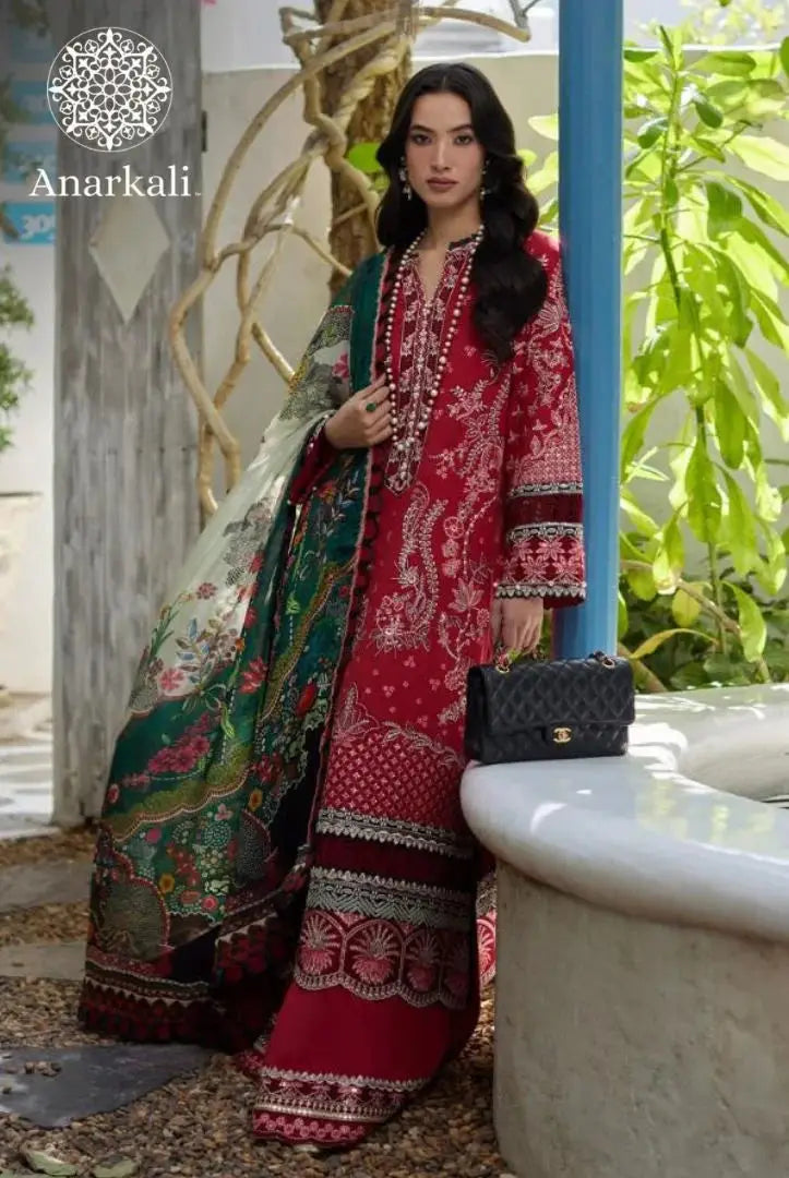 Liliana Luxury Lawn 24 Sivana Faiza Saqlain 3 piece Stitched Suit (Red)