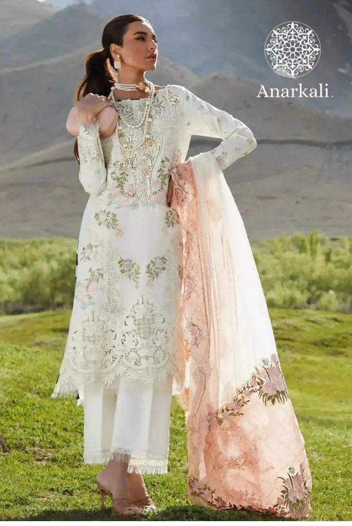 MEDLEY OF LACE - CRIMSON X SAIRA SHAKIRA LUXURY LAWN - WHITE