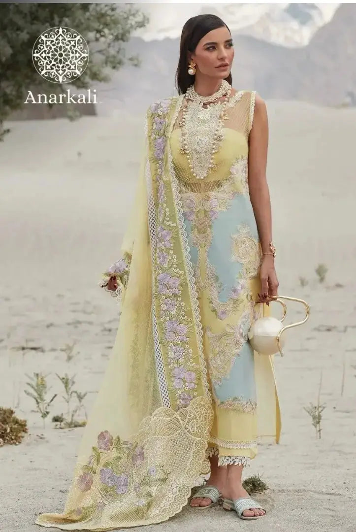 MEDLEY OF LACE - CRIMSON X SAIRA SHAKIRA LUXURY LAWN - YELLOW & BLUE