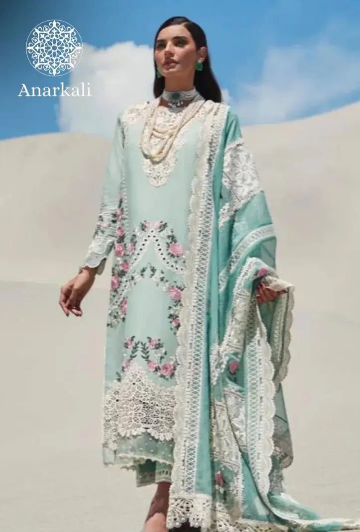 Medley Of Lace-Crimson X Saira Shakira Luxury Lawn(Greenish Blue)