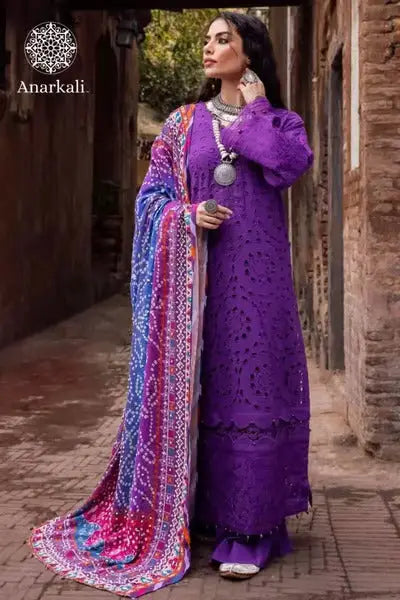 Nureh Bazaar | 3Piece Stitched Chikankari Khaddar with Embroidered Mukesh Work Shawl Suit - 04