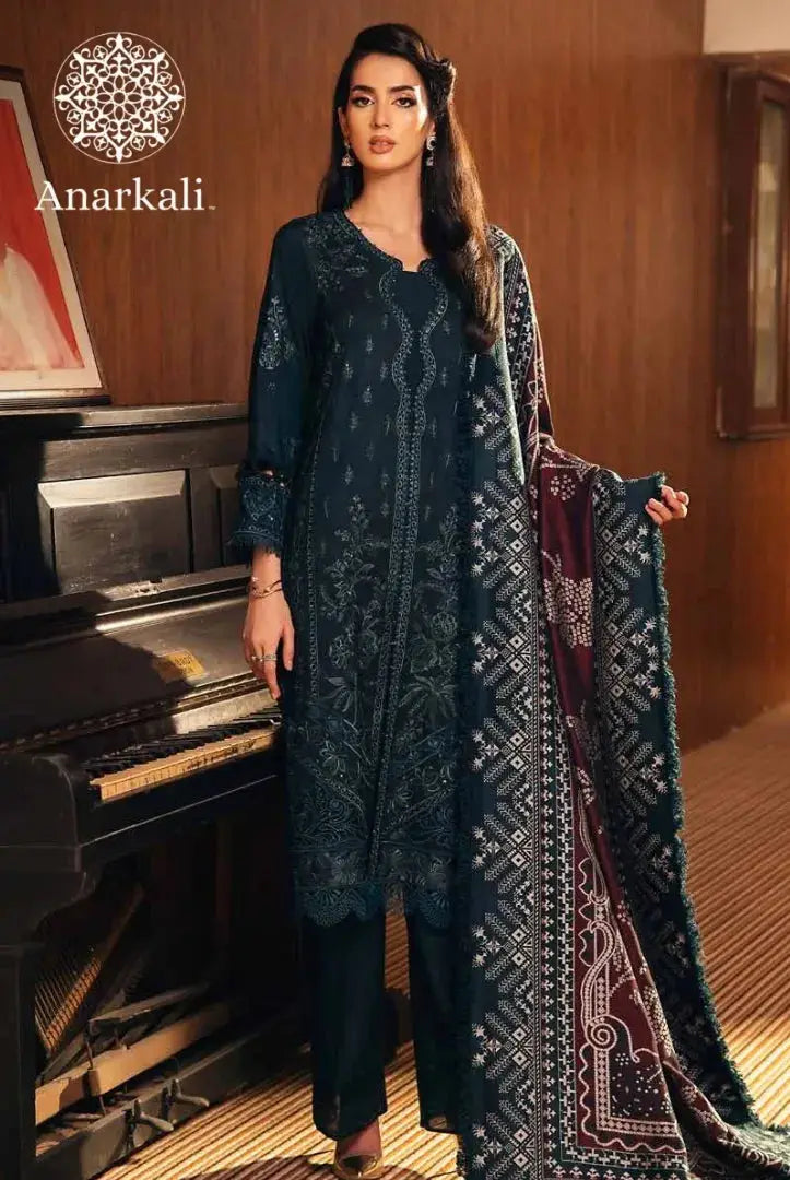 Nureh Exclusive Embroidered 3Piece Stitched Suit (Dark Green)