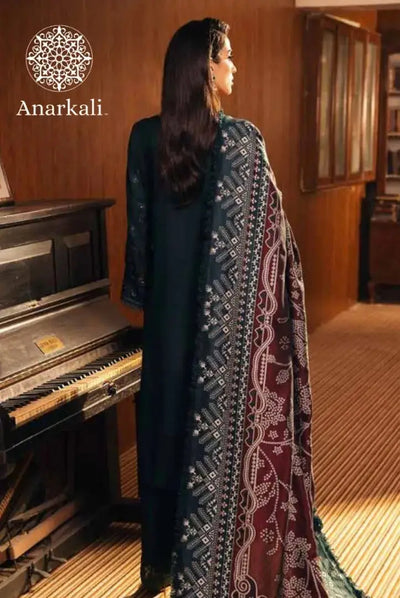 Nureh Exclusive Embroidered 3Piece Stitched Suit (Dark Green)