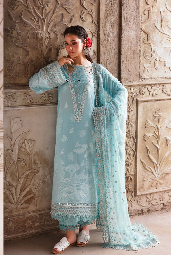 3 Piece Stitched premium embroidered Maya Jacquard New Collection'25 by Nureh NJ-101