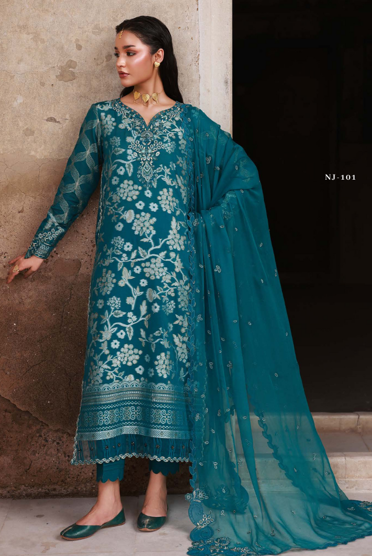 3 Piece Stitched premium embroidered Maya Jacquard New Collection'25 by Nureh NJ-102