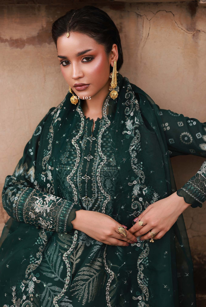 3 Piece Stitched premium embroidered Maya Jacquard New Collection'25 by Nureh NJ-105