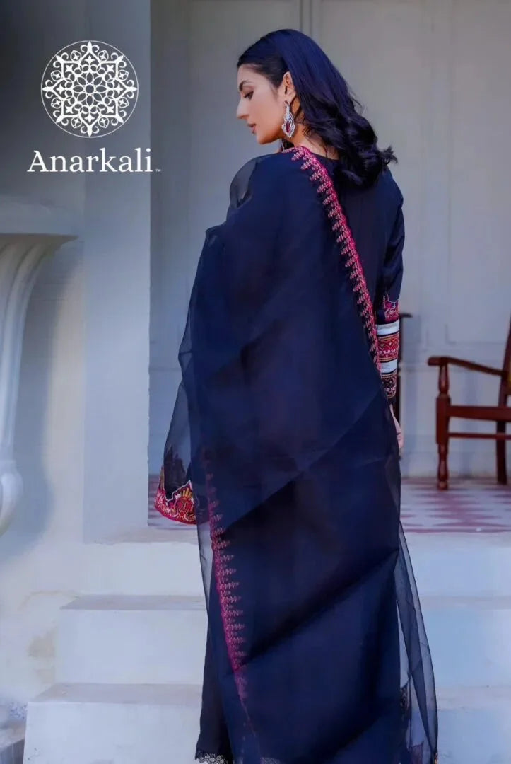 Qaus-e-Qaza Eid Collection 3Piece Stitched Suit (Dark Blue)