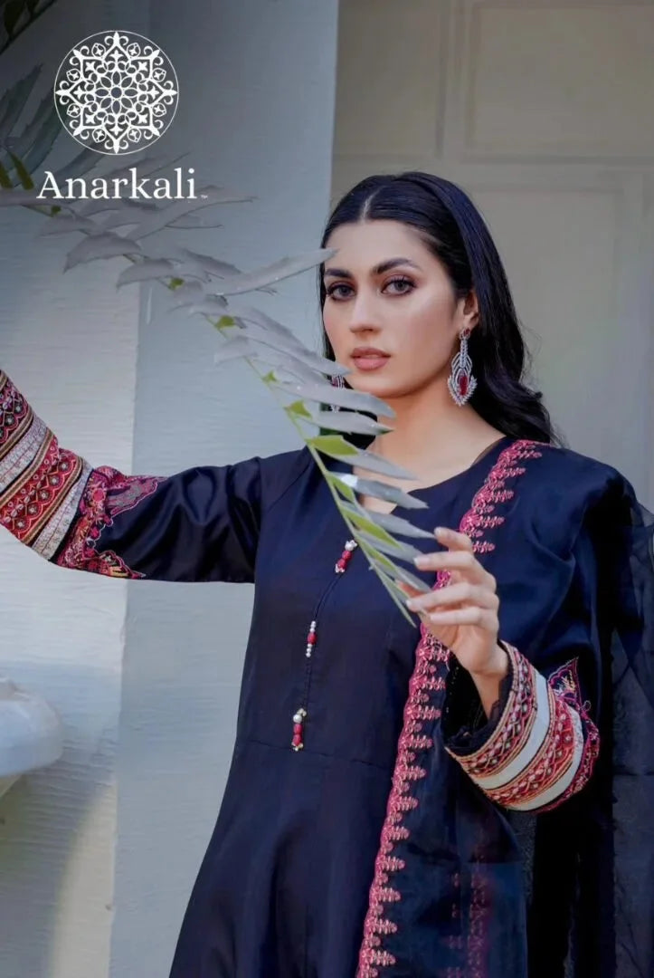 Qaus-e-Qaza Eid Collection 3Piece Stitched Suit (Dark Blue)