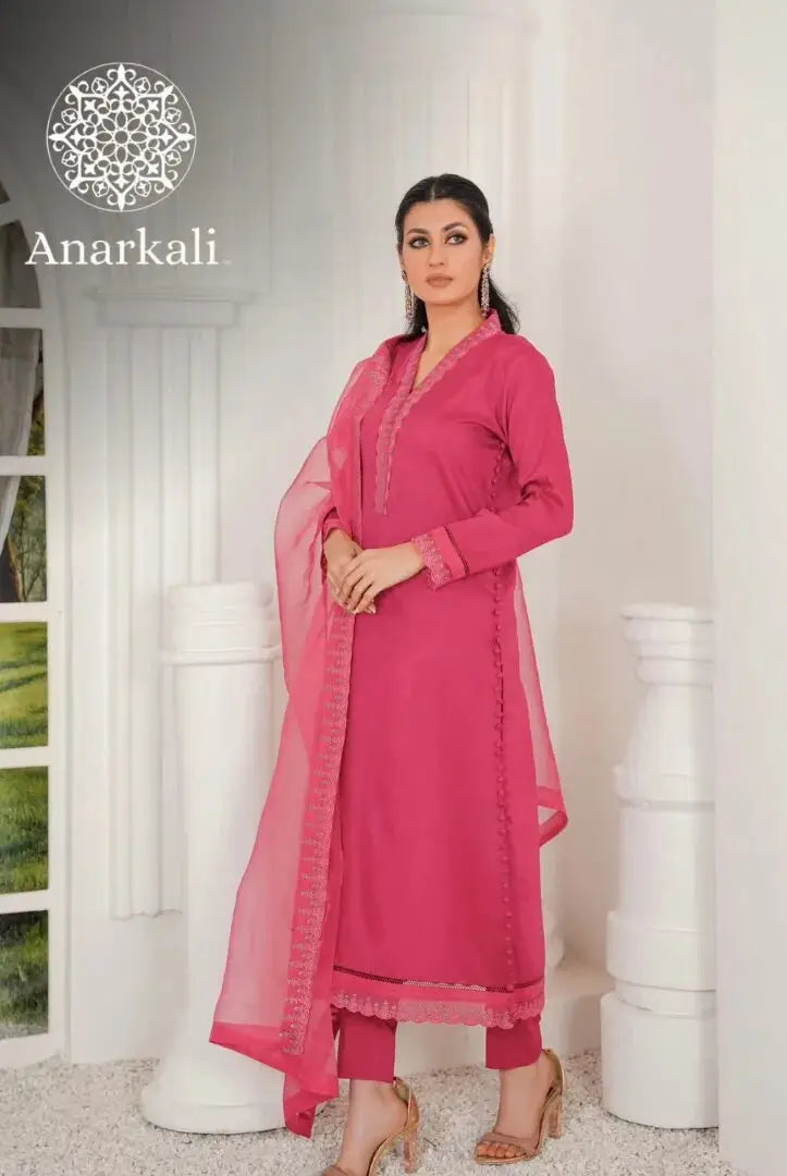 Qaus-e-Qaza Eid Collection 3Piece Stitched Suit (Light Pink)