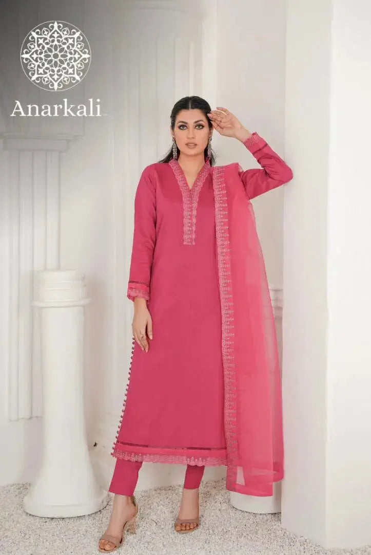 Qaus-e-Qaza Eid Collection 3Piece Stitched Suit (Light Pink)