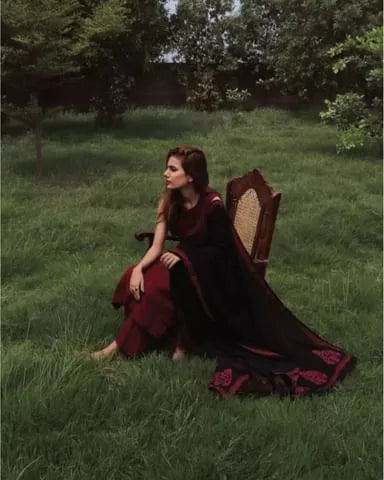 Kastoor 3 Piece Stitched Suit - Maroon