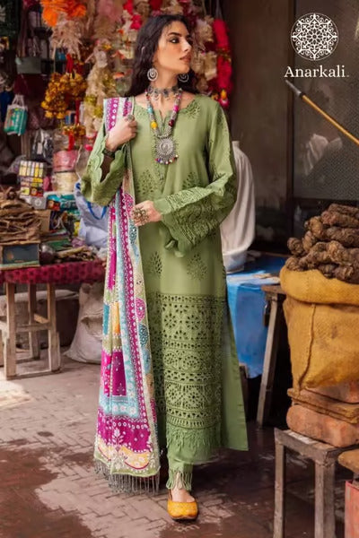 Nureh Bazaar | 3Piece Stitched Chikankari Khaddar with Embroidered Mukesh Work Shawl Suit - 02