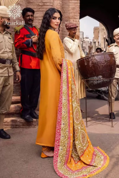 Nureh Bazaar | 3Piece Stitched Chikankari Khaddar with Embroidered Mukesh Work Shawl Suit - 03